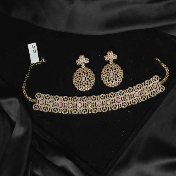 Elegant Ad Stone Choker Necklace Set