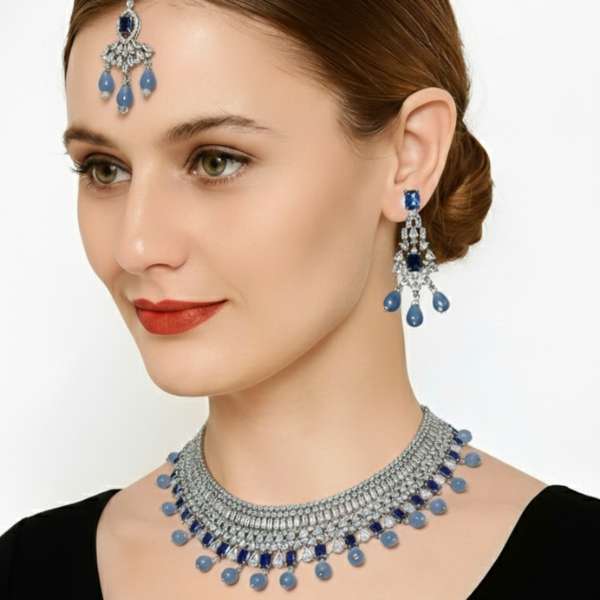 Blue Stone Choker Necklace Set