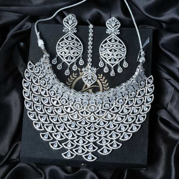 Silver Finish Bridal Choker Necklace Set