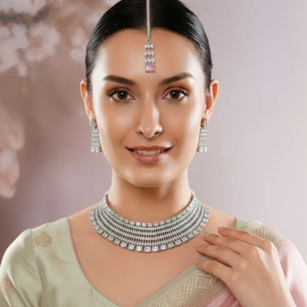 Oxidized Silver Tribal Choker Set