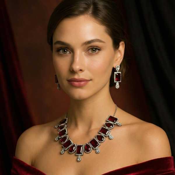 Rectangle Stone Necklace Set