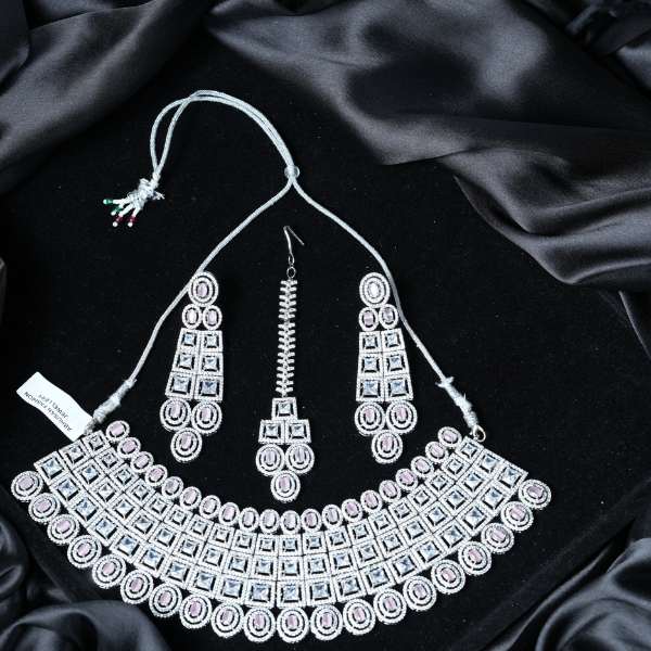 Elegant Silver Plated Stone Jewellery Set