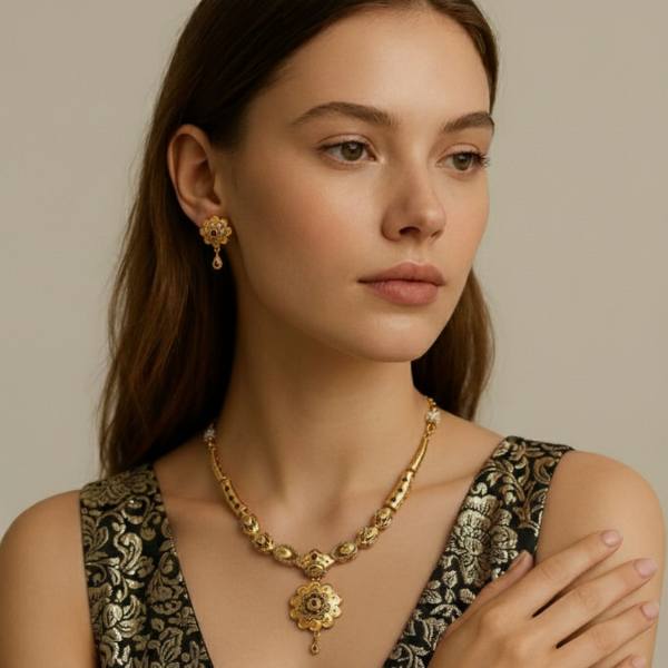 Regal Blossom Antique Gold Necklace Set